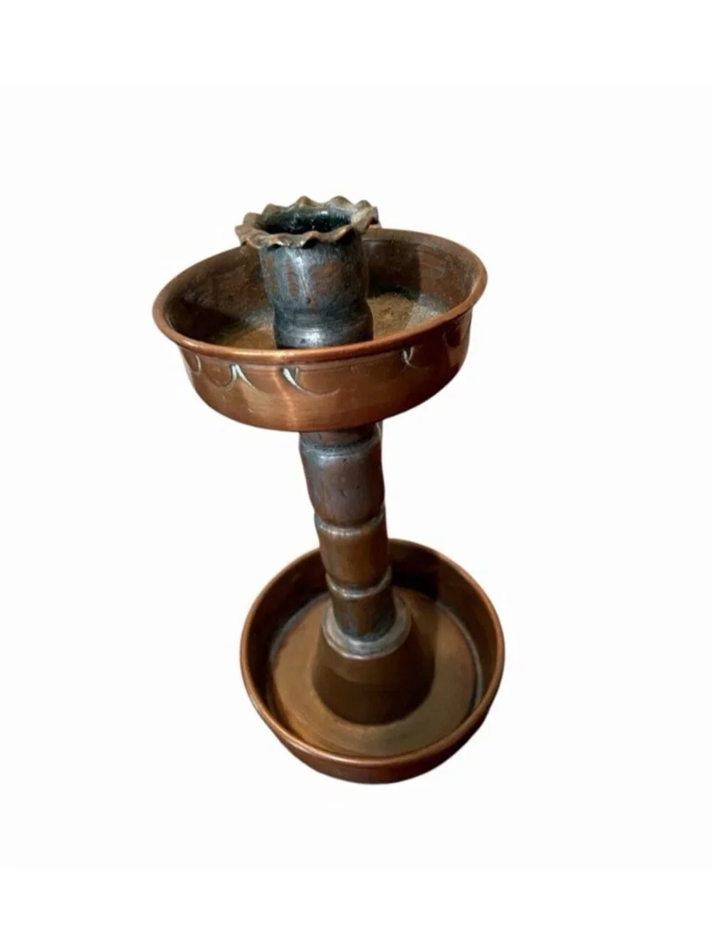 Lot 3 Copper Hammered Repousse Farmhouse Country Cottage Lodge Candlesticks
